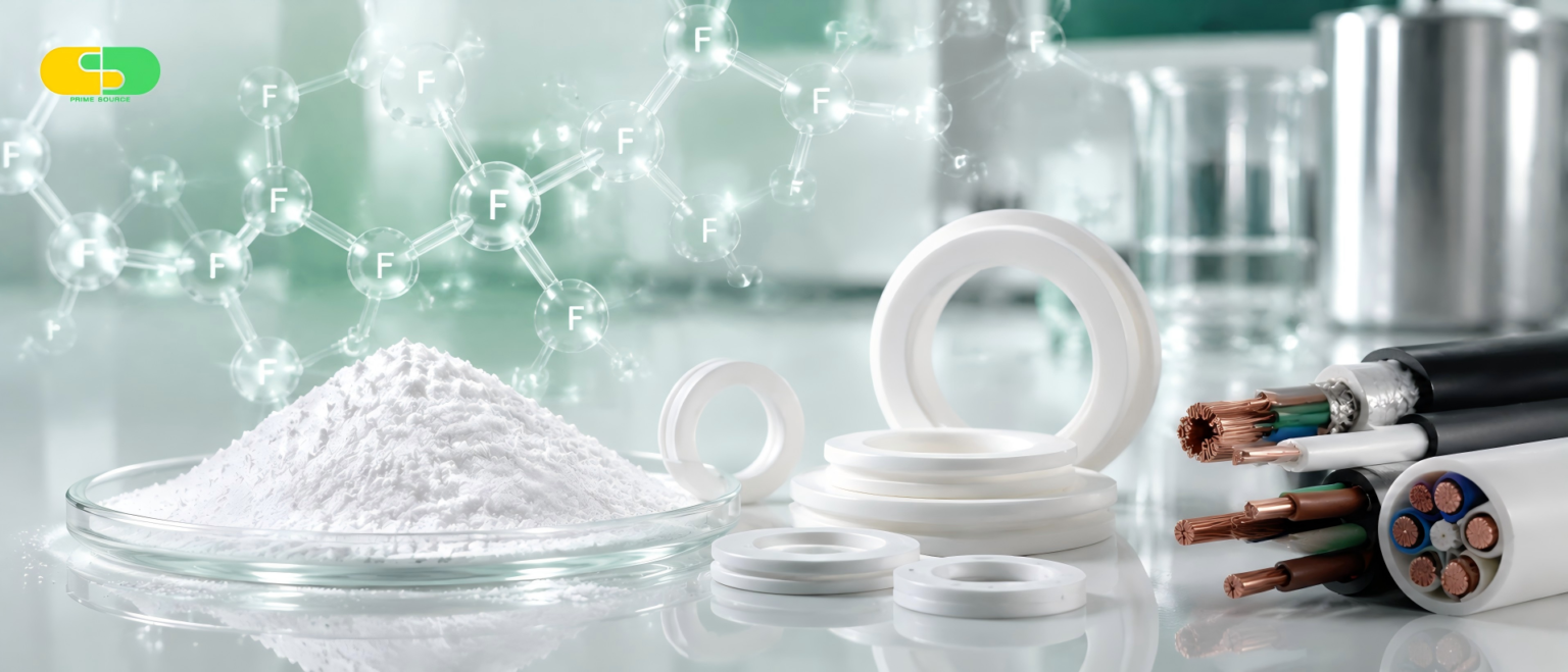 Understanding fluoropolymer properties showing molecular structure, insulated cables, and fluoropolymer resins for chemical and thermal applications